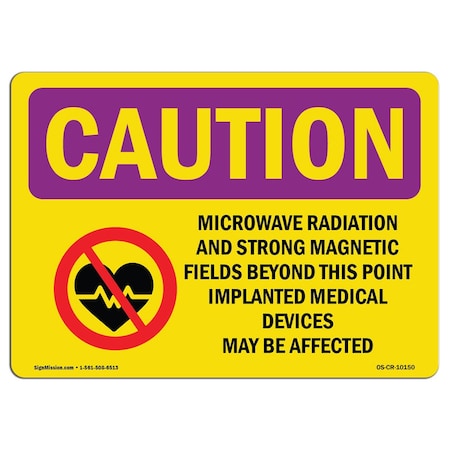 OSHA CAUTION RADIATION Sign, Microwave Radiation And Strong W/ Symbol, 5in X 3.5in Decal, 10PK